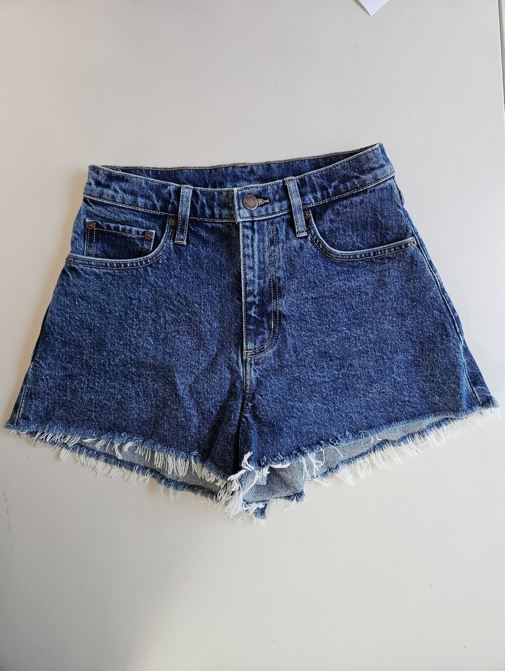 Aritzia Dark Blue Denim Frayed Hem Women's Shorts